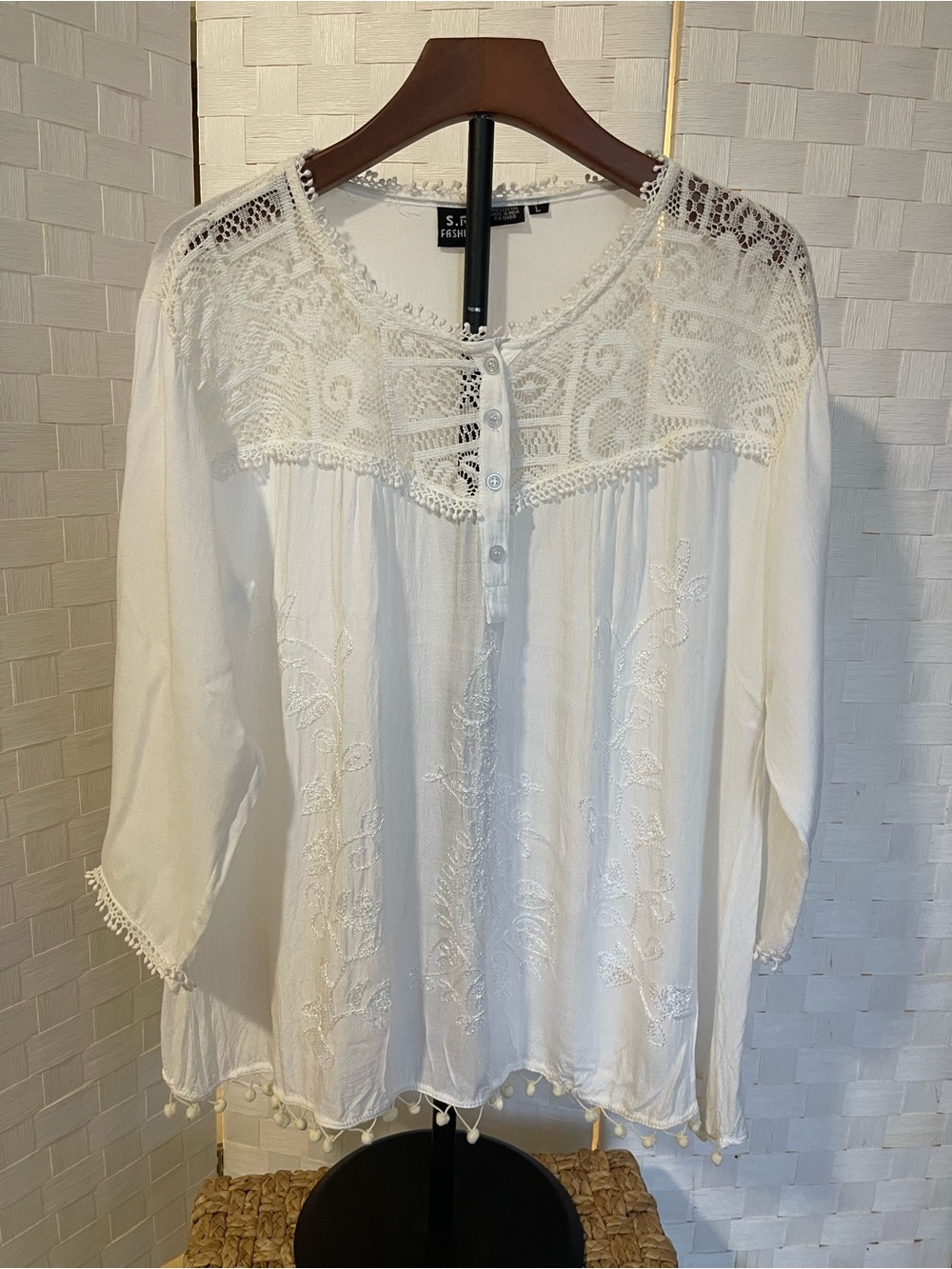 Bohemian Lace Yoke White Embroidered Womens Blouse